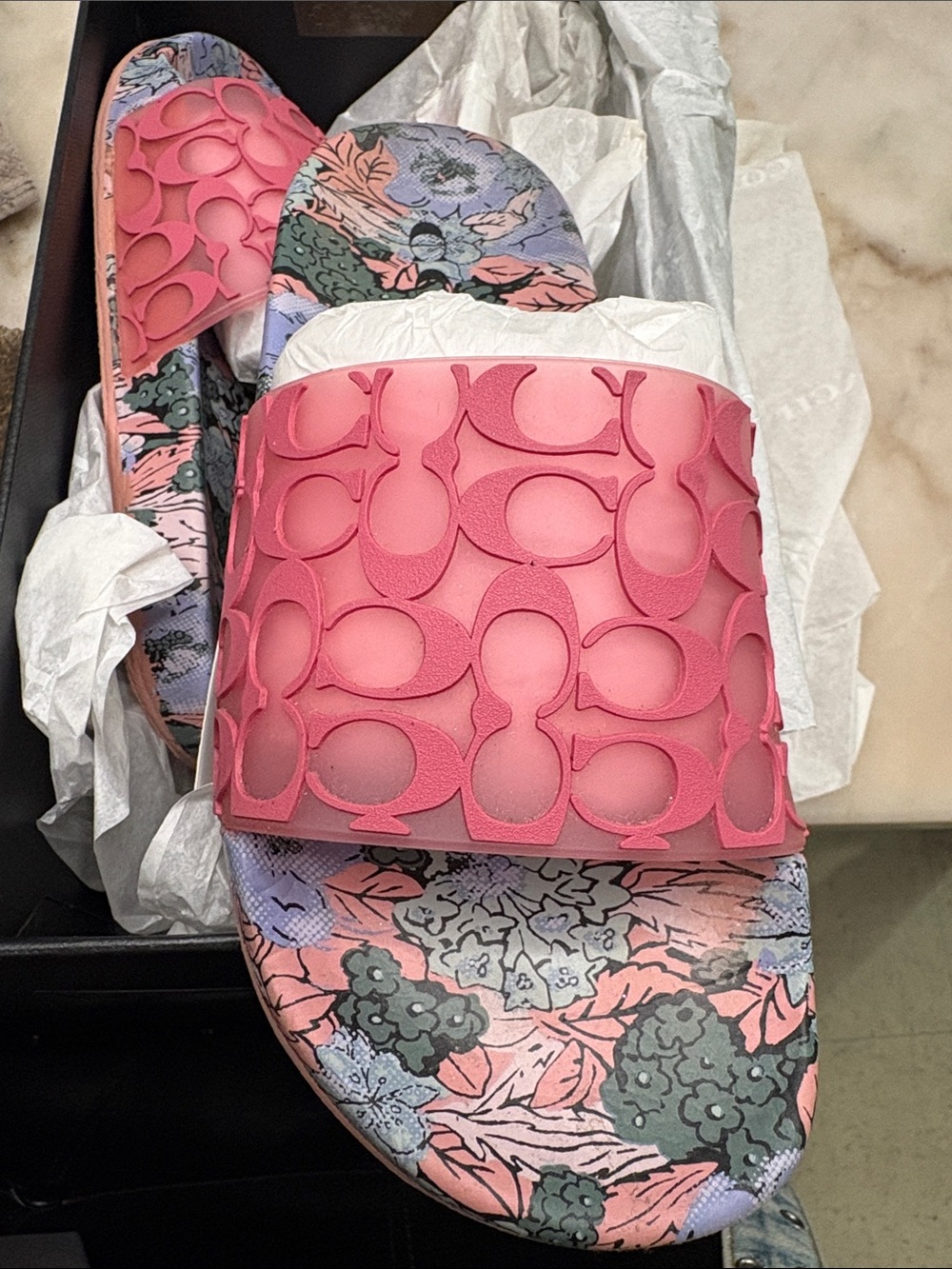Coach Pink Floral Slide Sandals - Picture 2 of 6